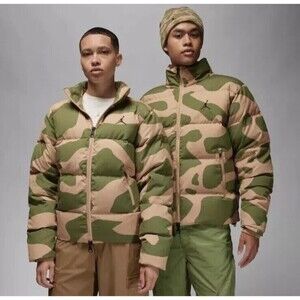 Nike Air Jordan Green Tan Camo Down Puffer Jacket FB6988-200 Men Large Brand New